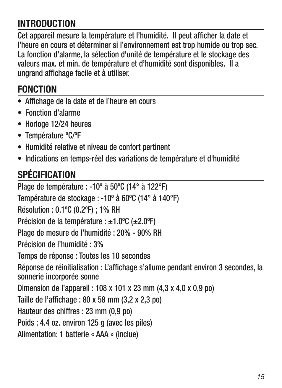 General Tools and Instruments DTH03A User Manual | Page 15 / 20