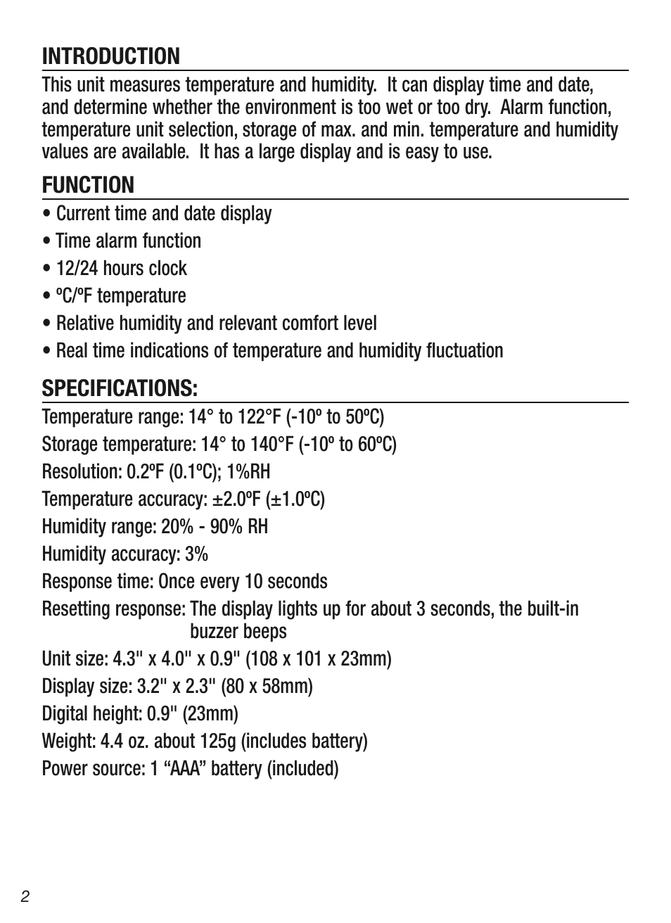 General Tools and Instruments DTH03A User Manual | Page 2 / 20