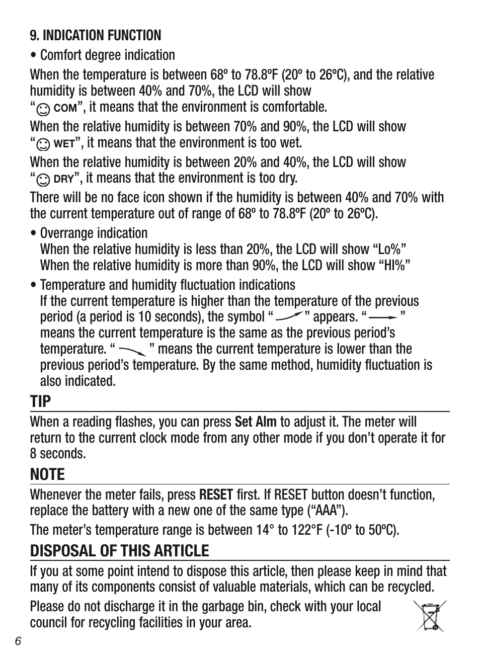 Disposal of this article | General Tools and Instruments DTH03A User Manual | Page 6 / 20