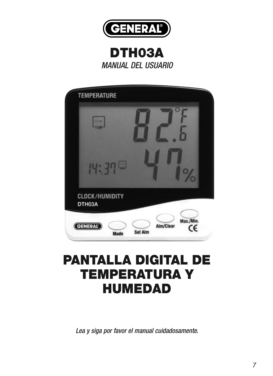 Dth03a, Pantalla digital de temperatura y humedad | General Tools and Instruments DTH03A User Manual | Page 7 / 20