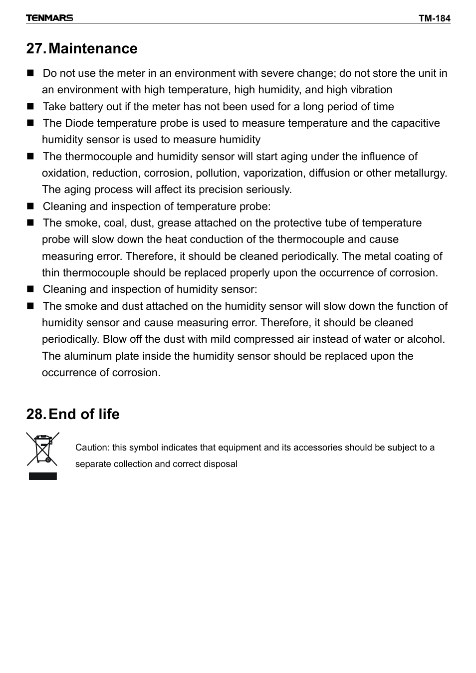Maintenance, End of life | General Tools and Instruments DTH184DL User Manual | Page 19 / 20