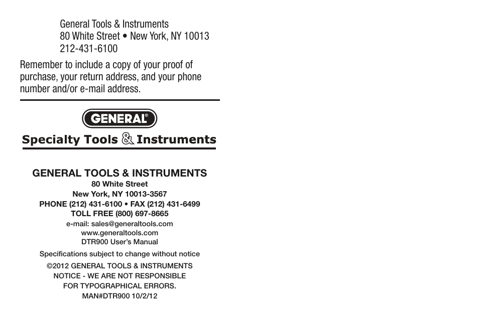 General Tools and Instruments DTR900 v.1 User Manual | Page 11 / 11