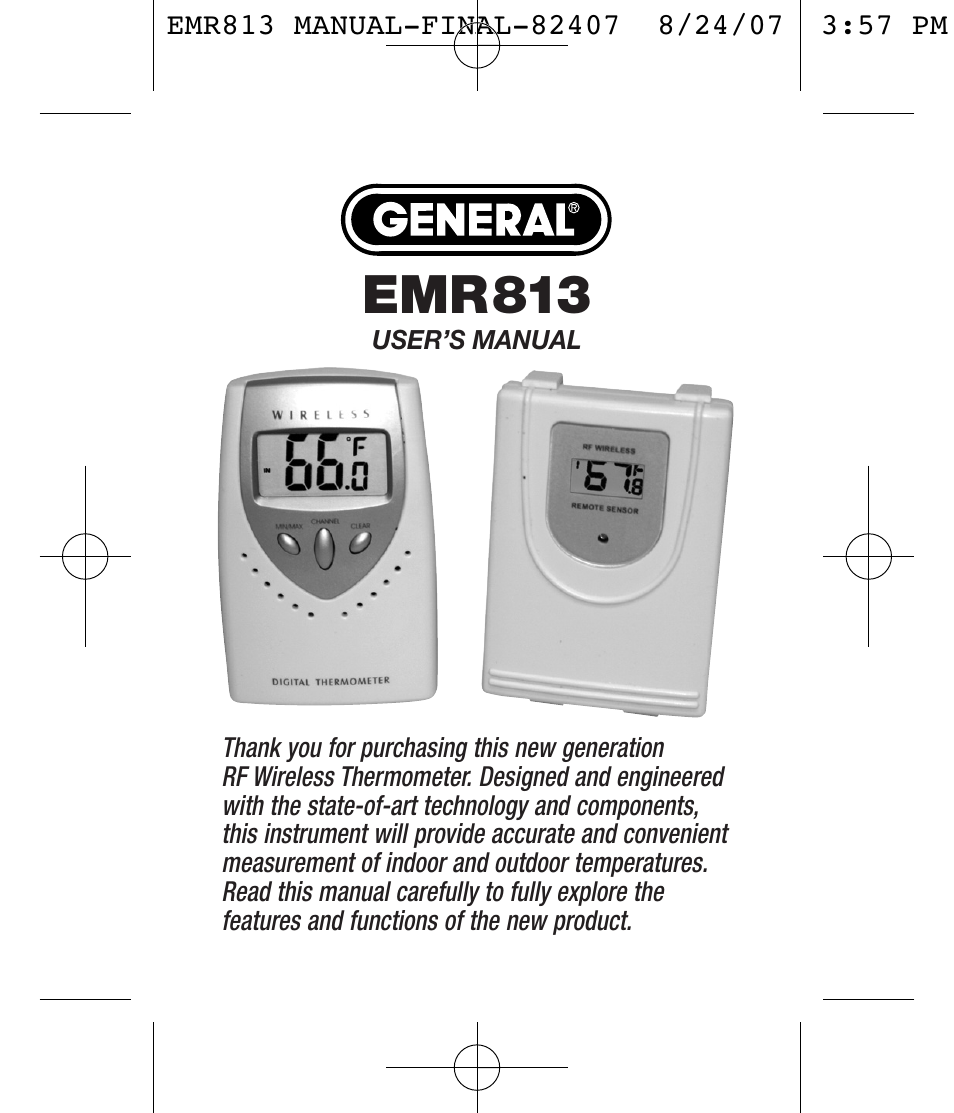 General Tools and Instruments EMR813 User Manual | 20 pages