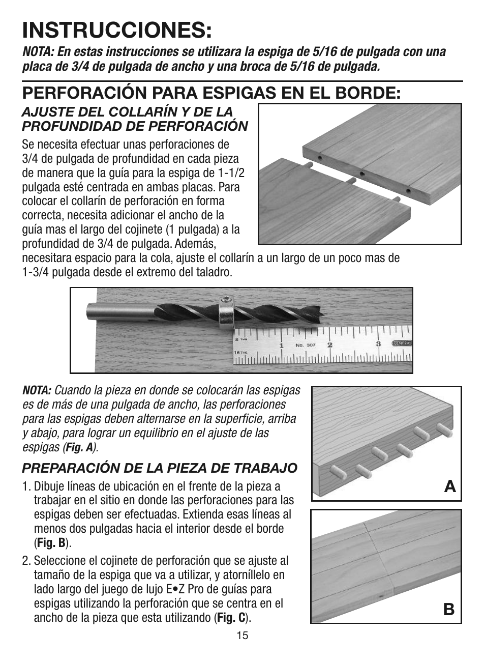 Instrucciones, Perforación para espigas en el borde | General Tools and Instruments EZPro851 User Manual | Page 15 / 32