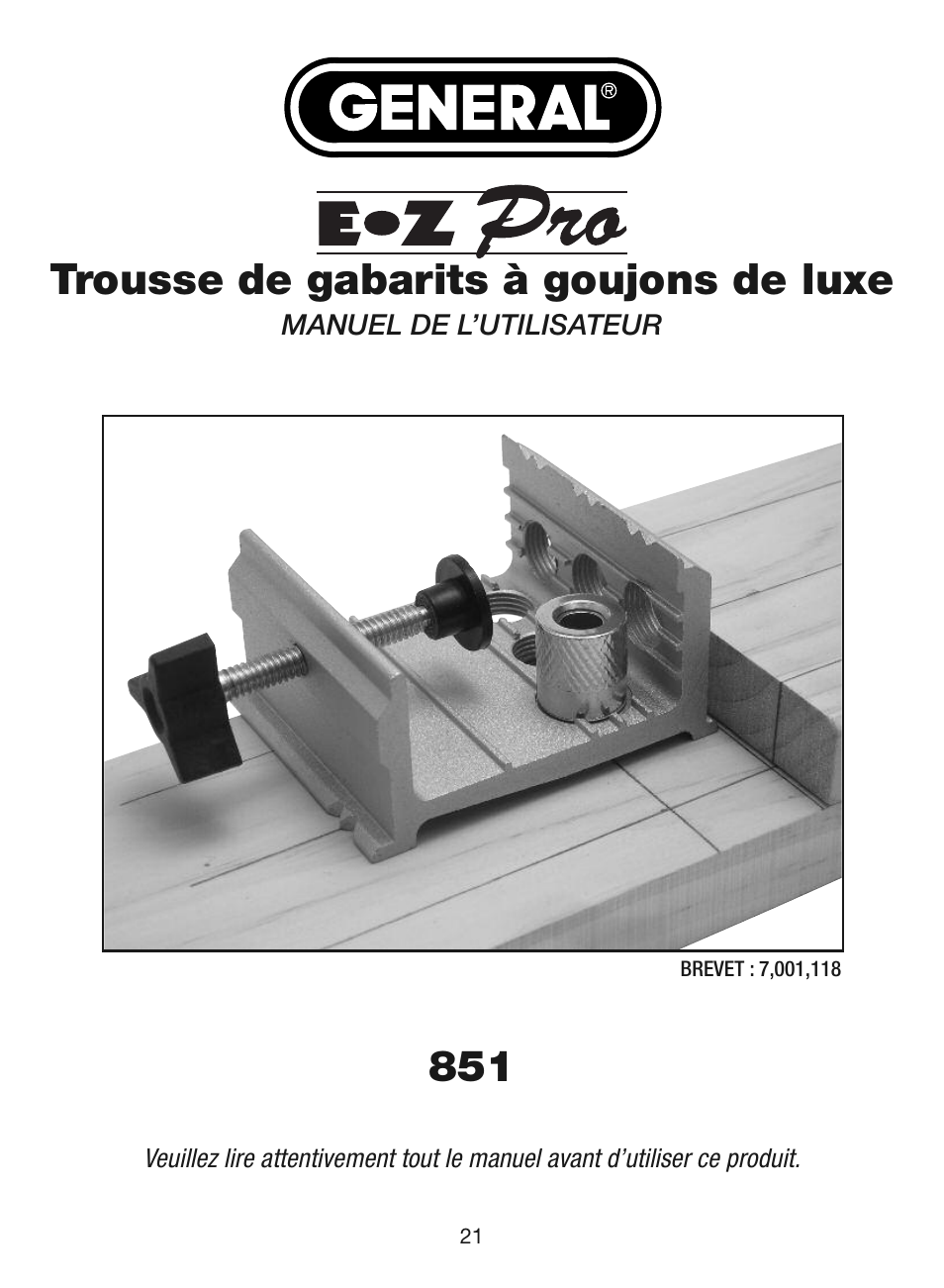 Trousse de gabarits à goujons de luxe | General Tools and Instruments EZPro851 User Manual | Page 21 / 32