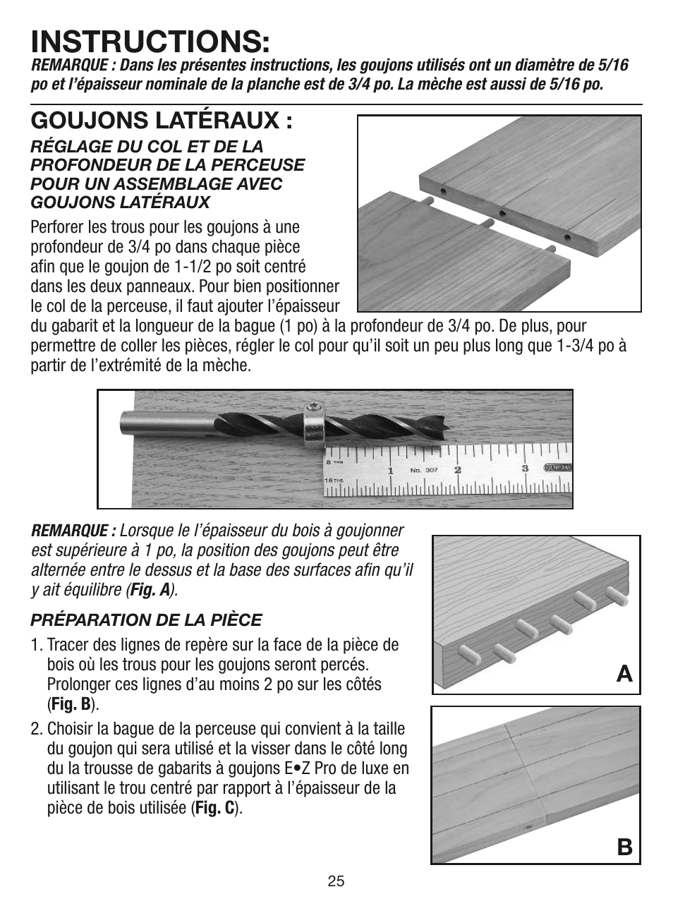 Instructions, Goujons latéraux | General Tools and Instruments EZPro851 User Manual | Page 25 / 32
