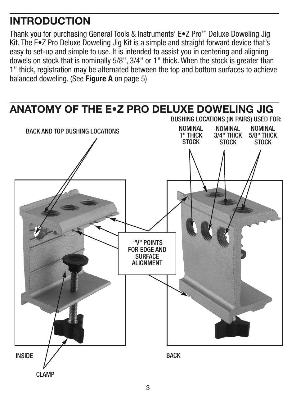 Introduction, Anatomy of the e•z pro deluxe doweling jig | General Tools and Instruments EZPro851 User Manual | Page 3 / 32