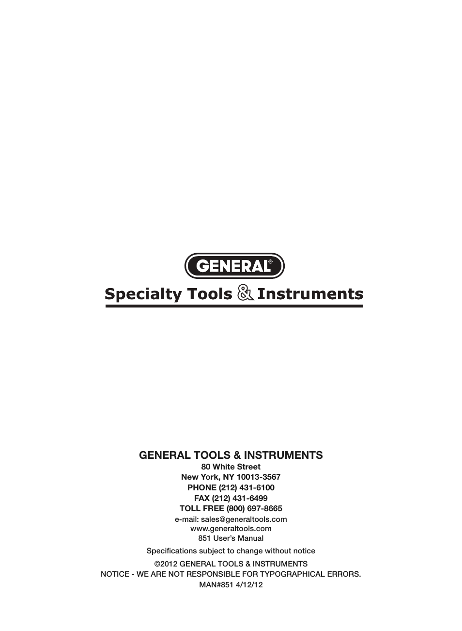 General tools & instruments | General Tools and Instruments EZPro851 User Manual | Page 32 / 32