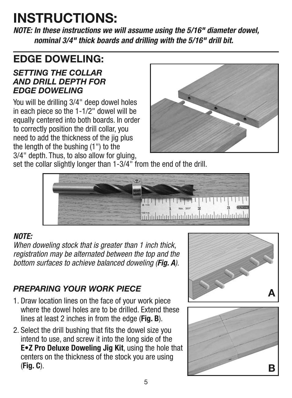 Instructions, Edge doweling | General Tools and Instruments EZPro851 User Manual | Page 5 / 32