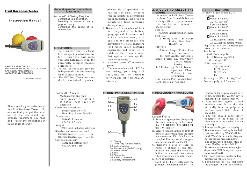 General Tools and Instruments FHT User Manual | 2 pages