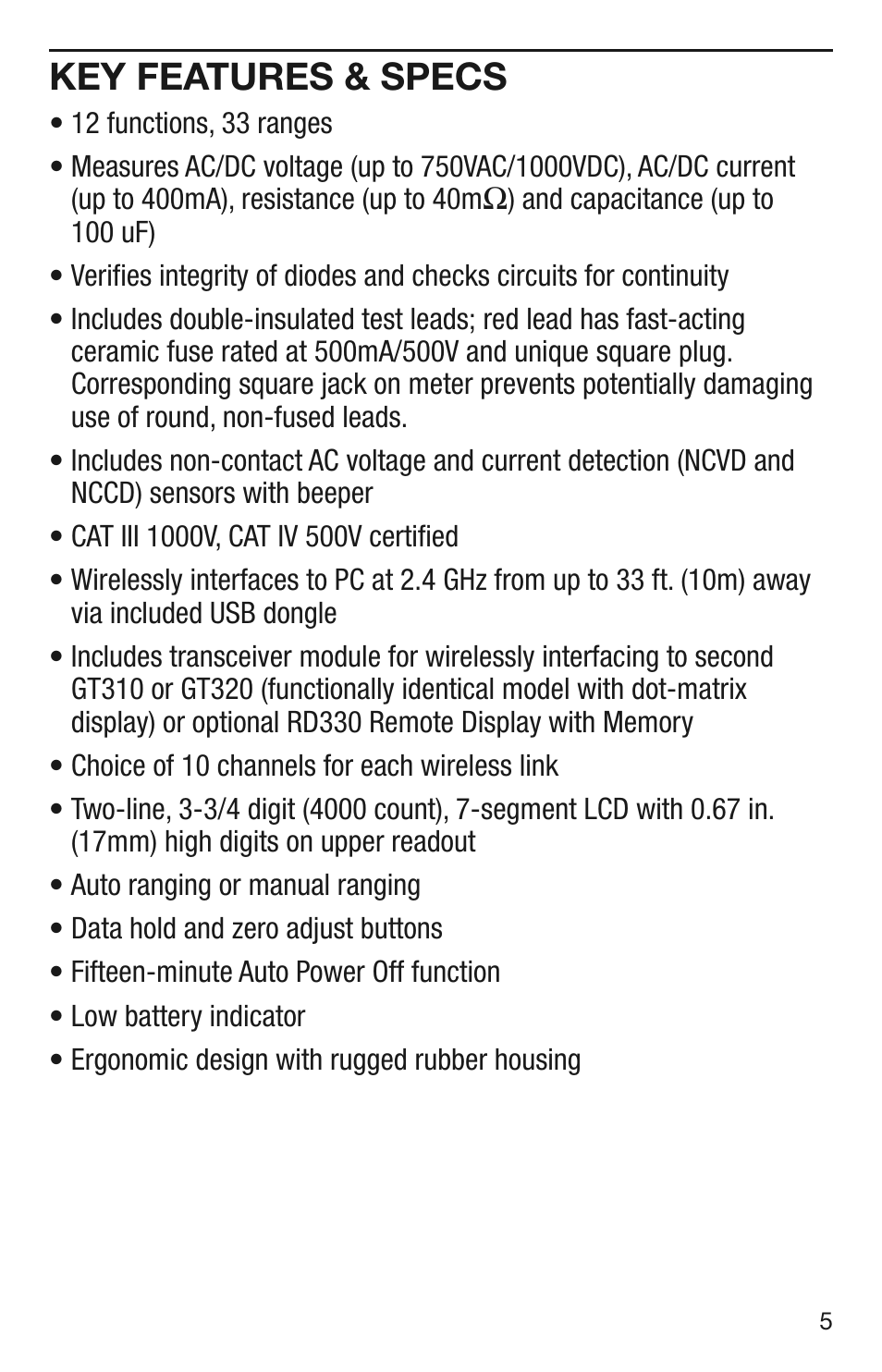 Key features & specs | General Tools and Instruments GT310 User Manual | Page 5 / 24