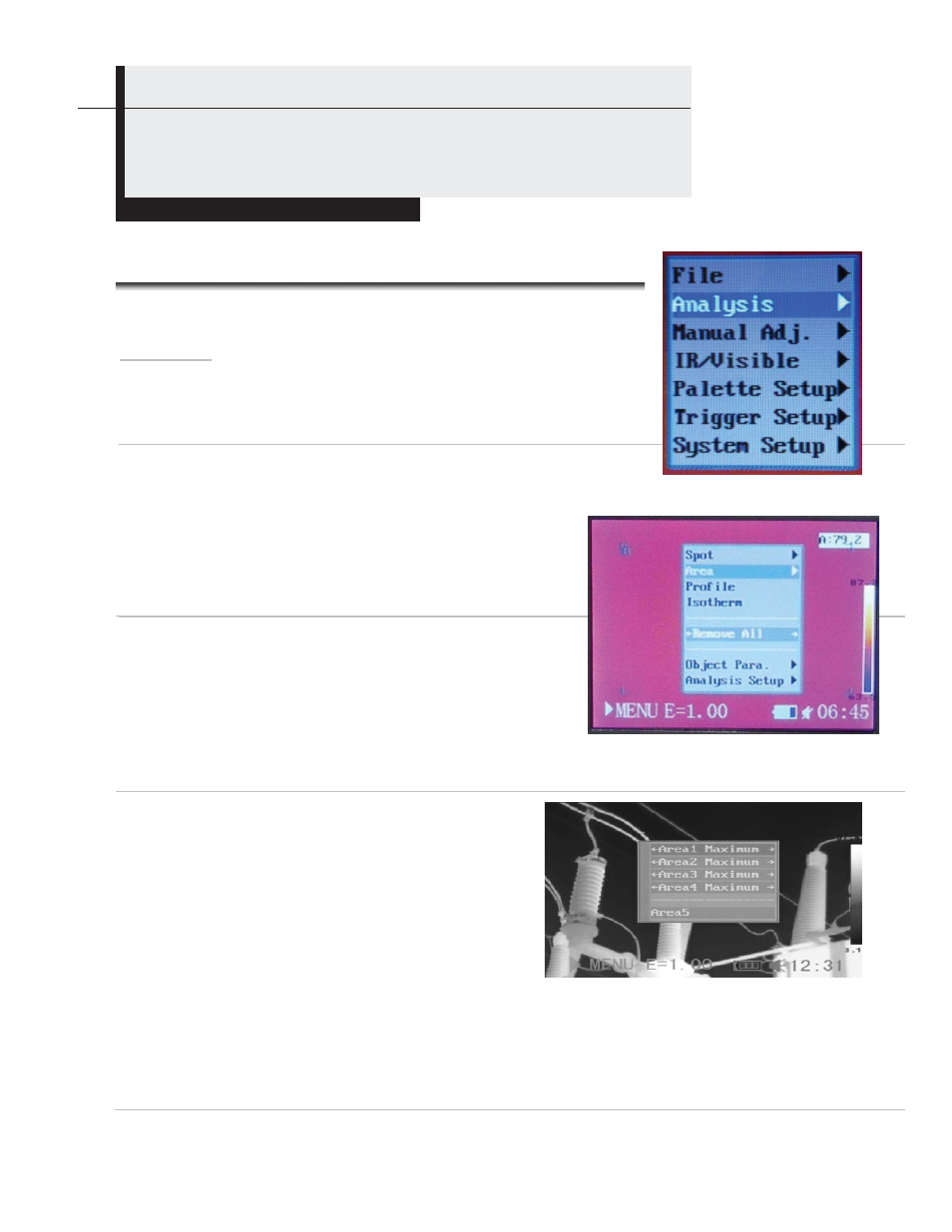 Shooting, Setting area analysis parameters | General Tools and Instruments GTi10-20-30-50 User Manual | Page 38 / 170