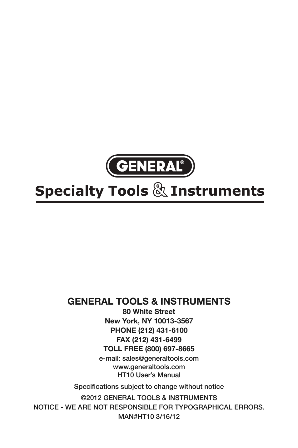 General tools & instruments | General Tools and Instruments HT10 User Manual | Page 20 / 20