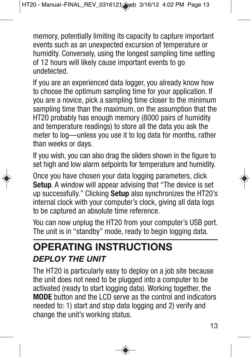 Operating instructions | General Tools and Instruments HT20 User Manual | Page 13 / 20