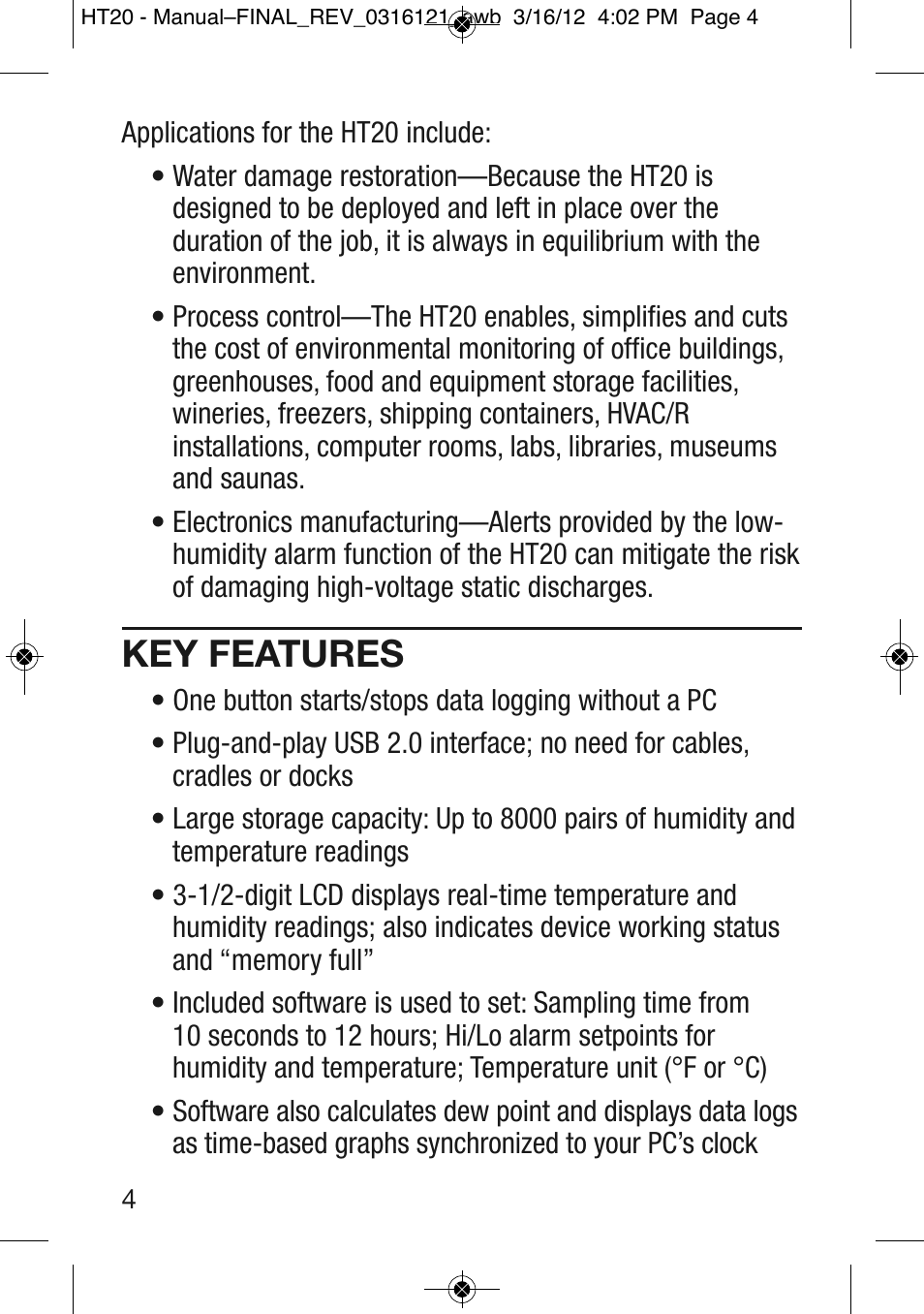 Key features | General Tools and Instruments HT20 User Manual | Page 4 / 20