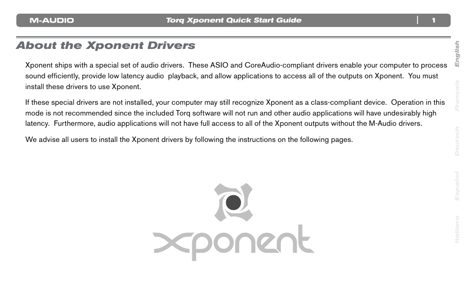 About the xponent drivers | M-AUDIO Xponent User Manual | Page 2 / 10