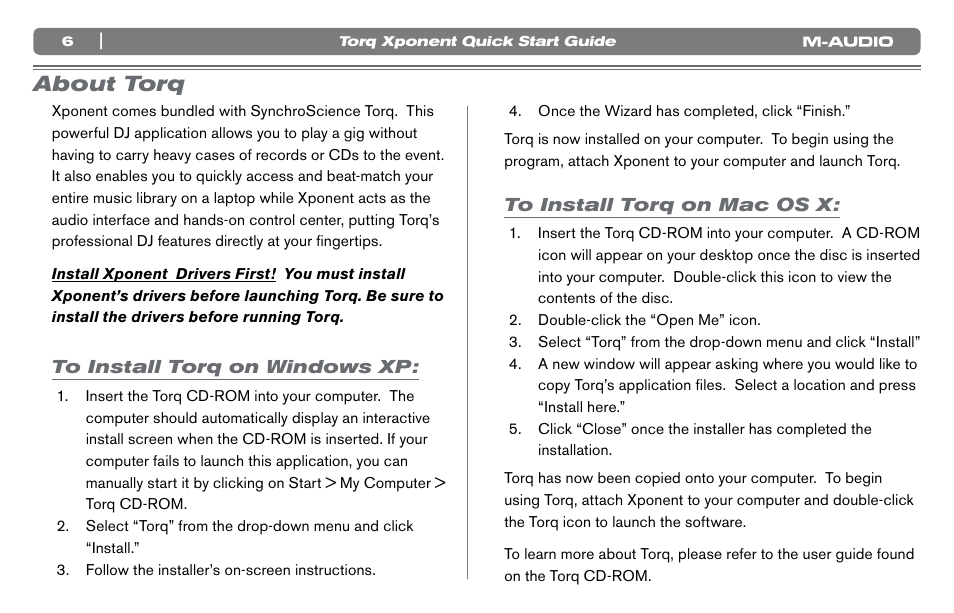 About torq | M-AUDIO Xponent User Manual | Page 7 / 10