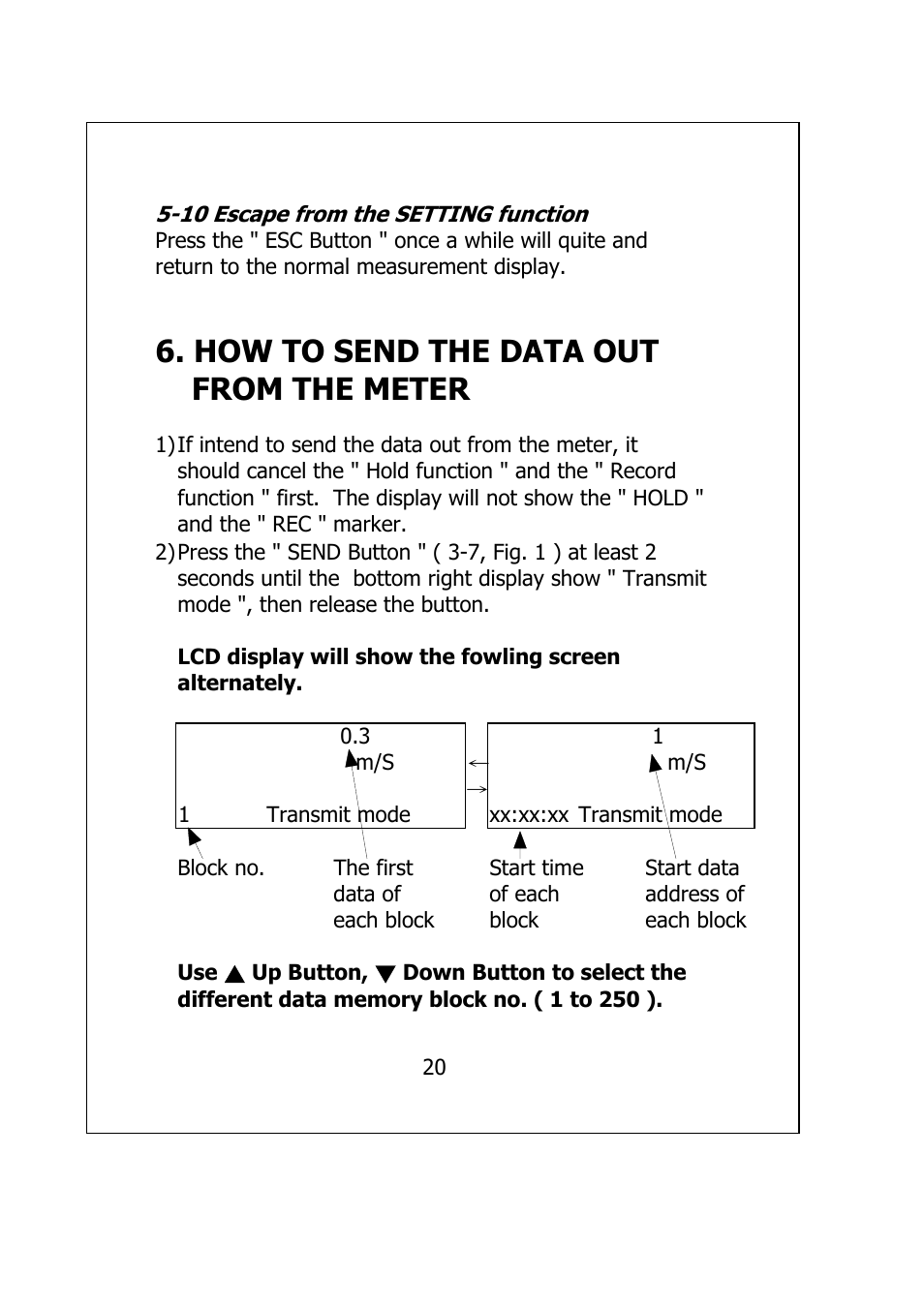 How to send the data out from the meter | General Tools and Instruments HWA2005DL User Manual | Page 22 / 29