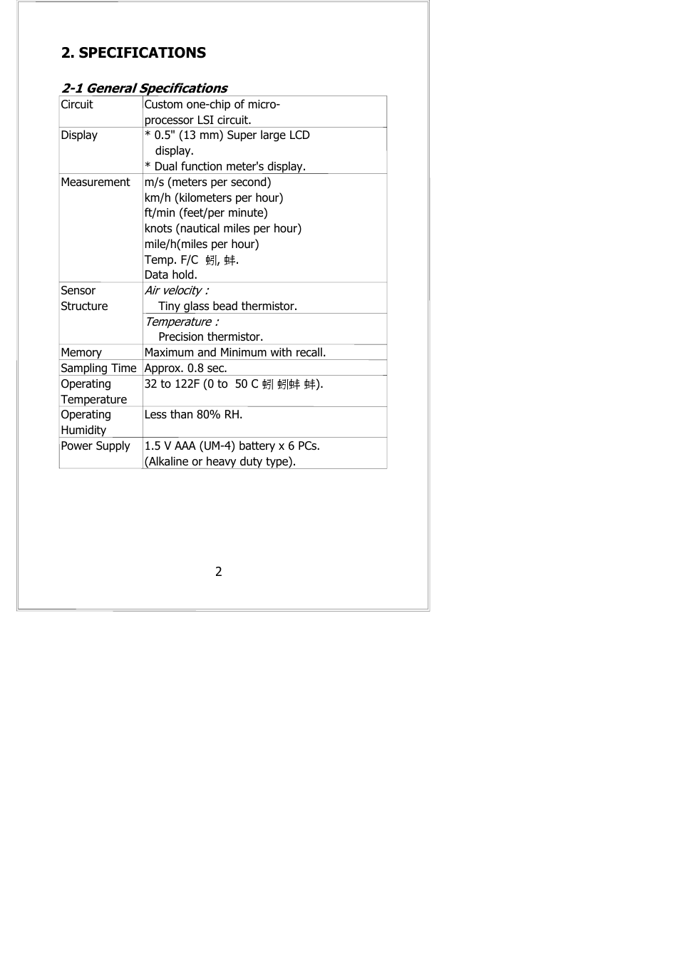 Specifications | General Tools and Instruments HWA4204HA User Manual | Page 4 / 11