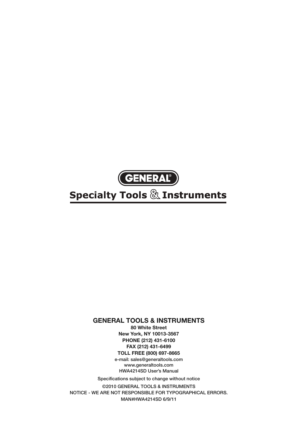 General tools & instruments | General Tools and Instruments HWA4214SD User Manual | Page 16 / 16