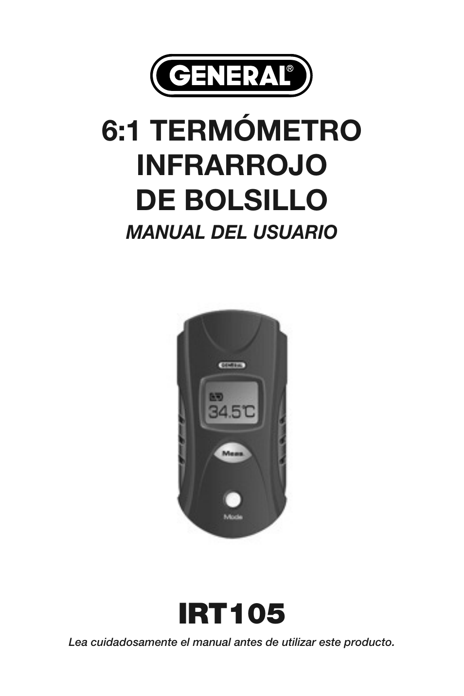 1 termómetro infrarrojo de bolsillo, Irt105 | General Tools and Instruments IRT105 User Manual | Page 20 / 60