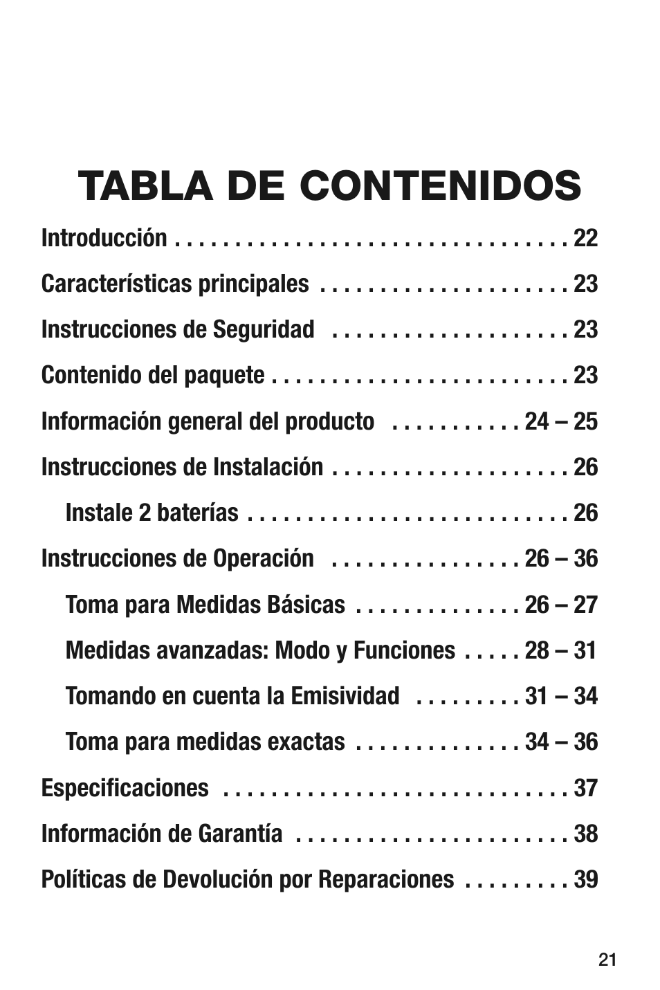 General Tools and Instruments IRT105 User Manual | Page 21 / 60