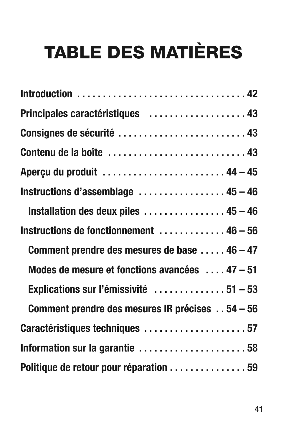 General Tools and Instruments IRT105 User Manual | Page 41 / 60