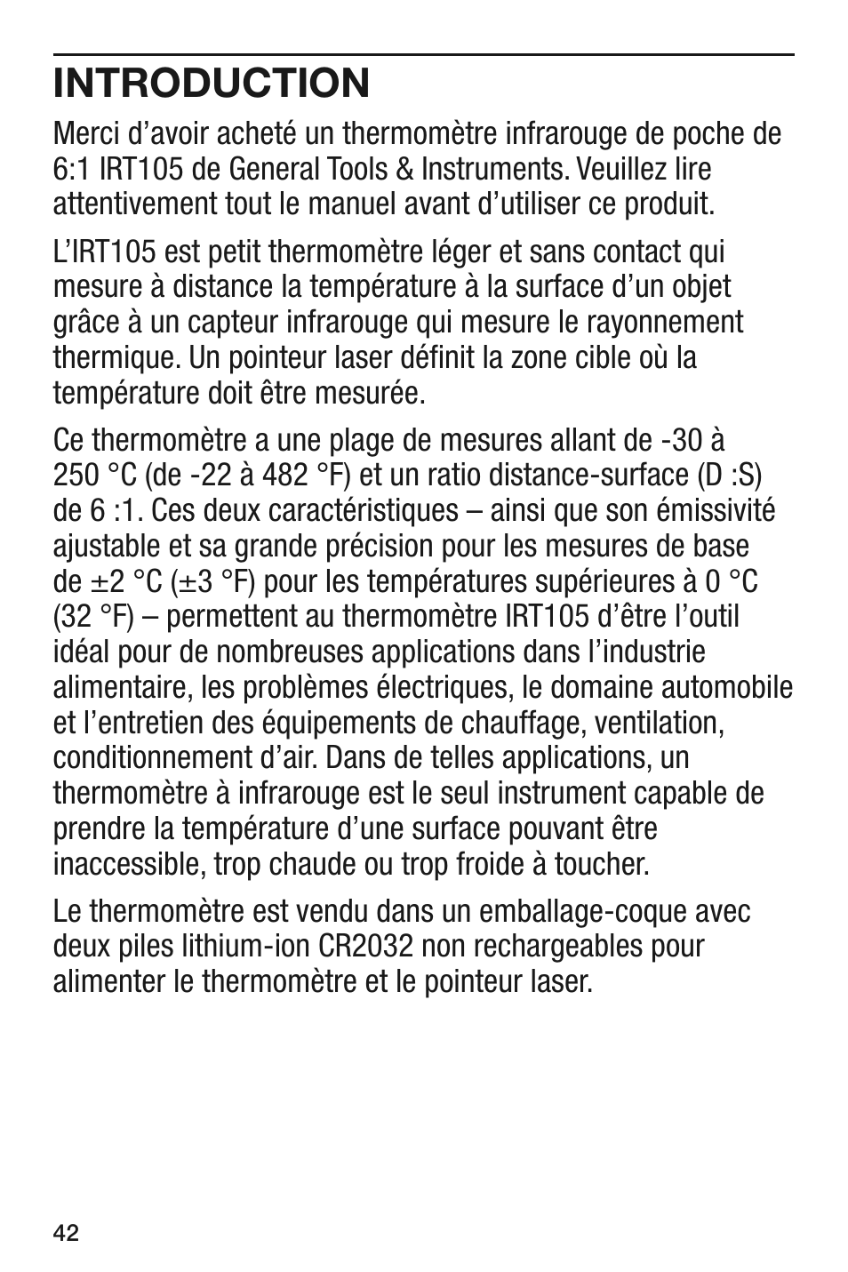 Introduction | General Tools and Instruments IRT105 User Manual | Page 42 / 60