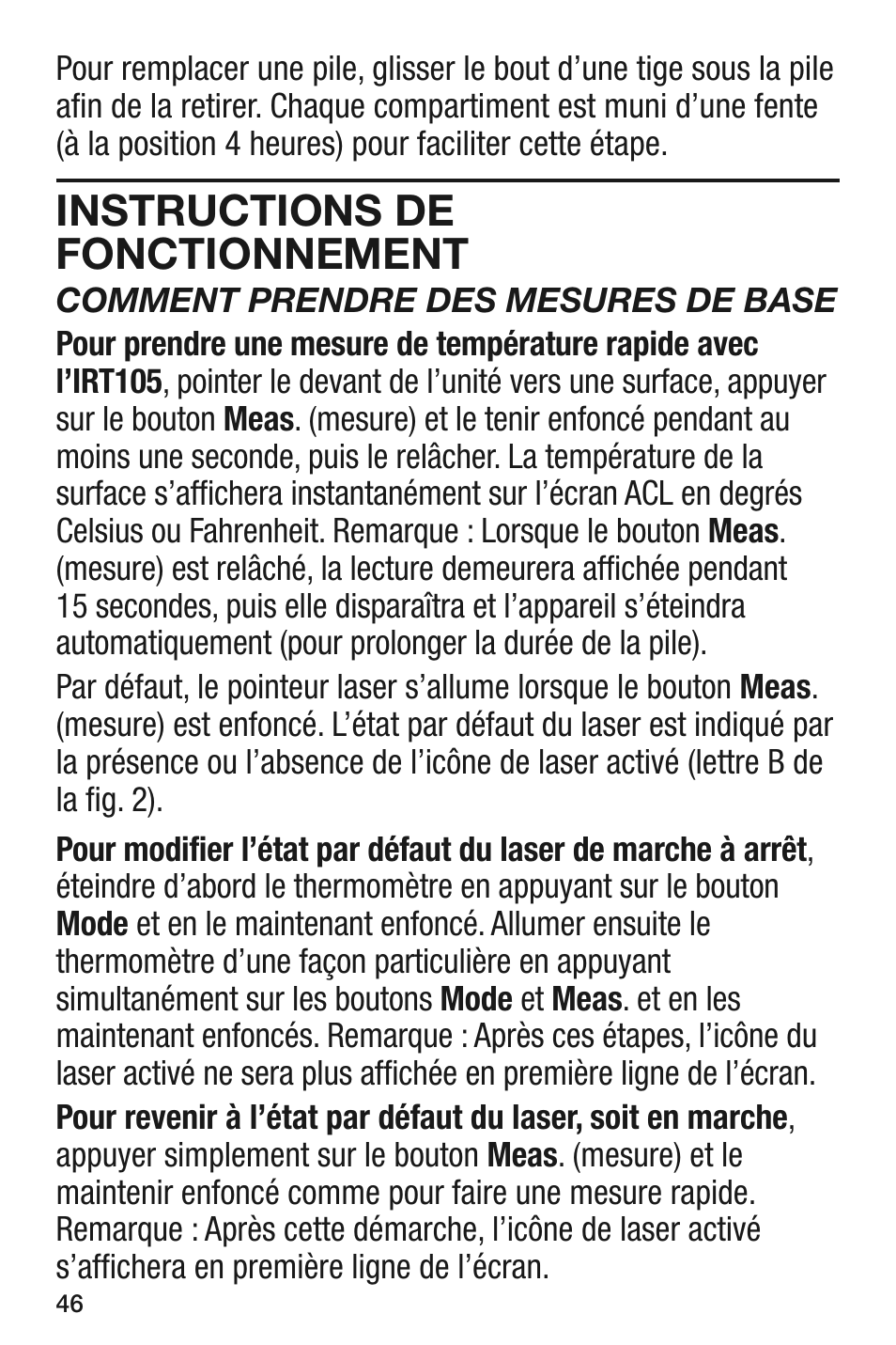 Instructions de fonctionnement | General Tools and Instruments IRT105 User Manual | Page 46 / 60