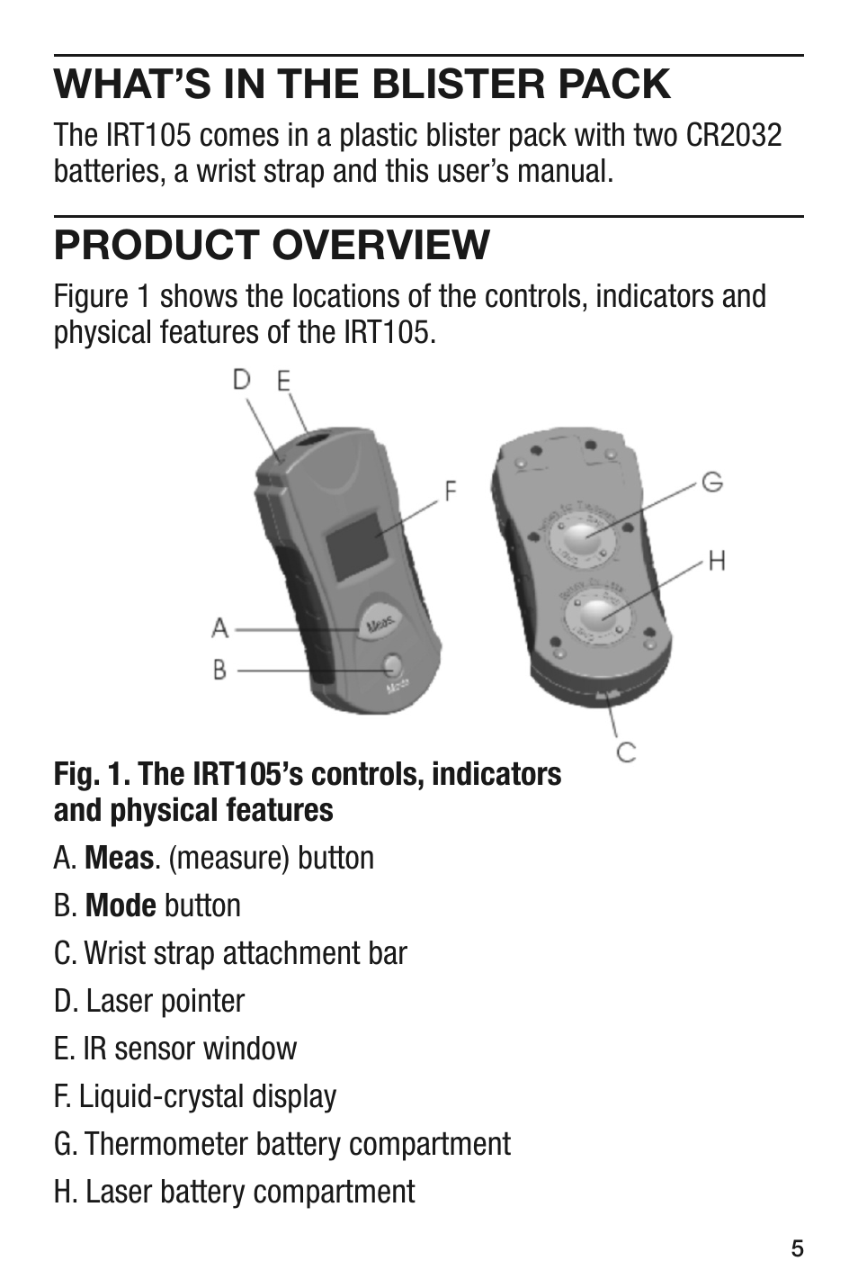 What’s in the blister pack, Product overview | General Tools and Instruments IRT105 User Manual | Page 5 / 60