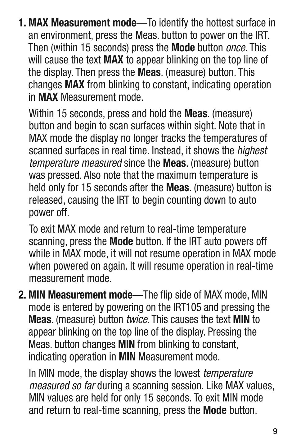 General Tools and Instruments IRT105 User Manual | Page 9 / 60