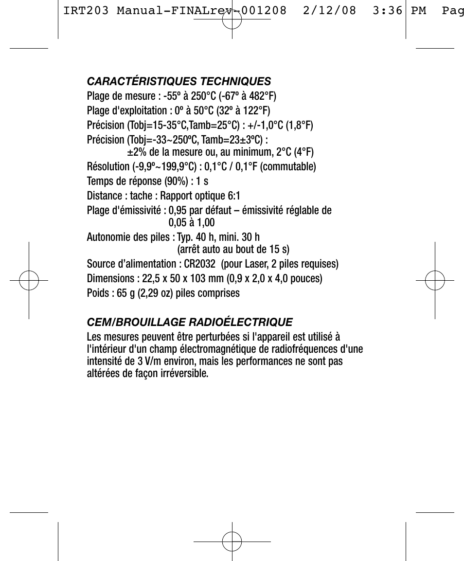 General Tools and Instruments IRT203 User Manual | Page 11 / 16