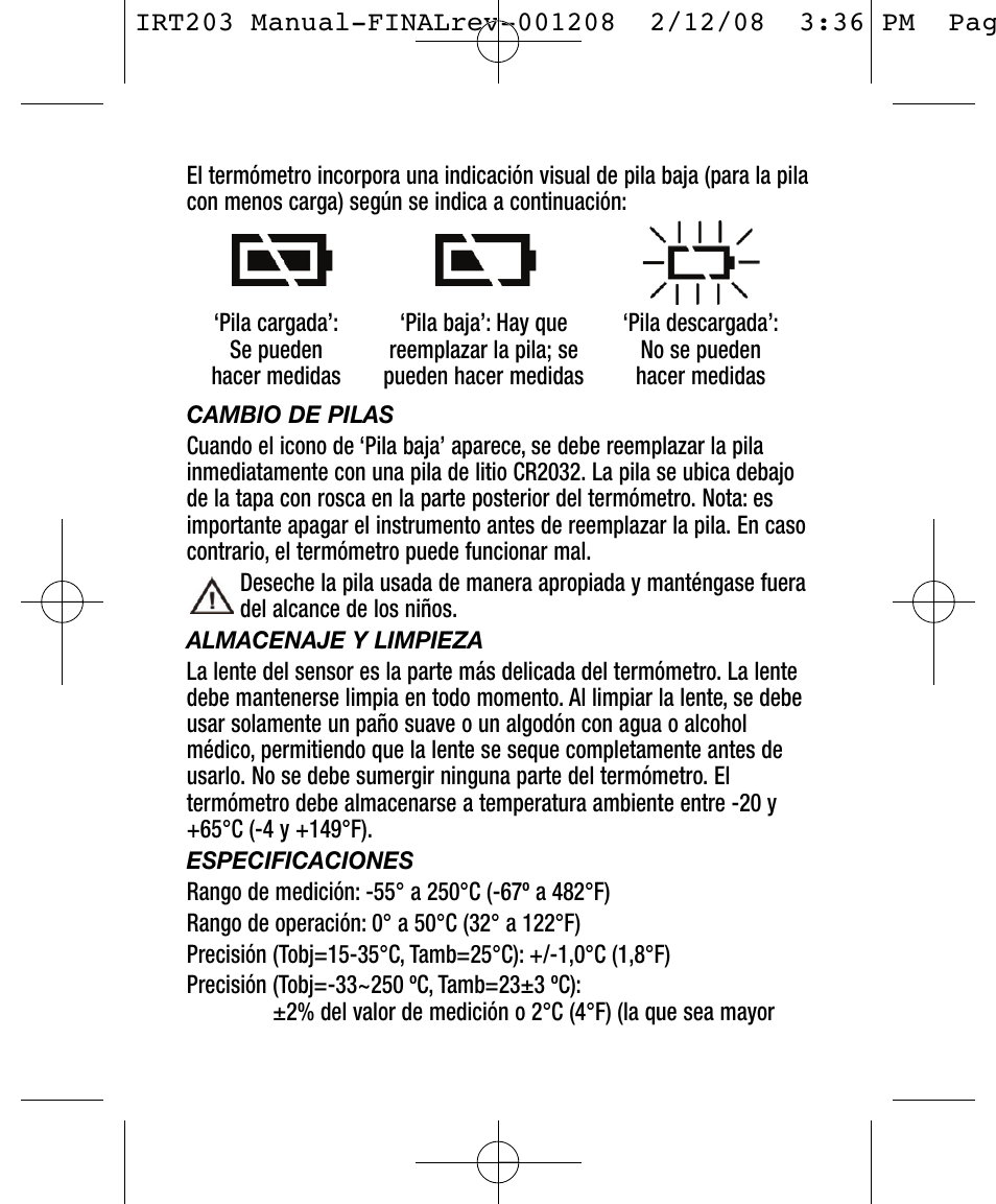 General Tools and Instruments IRT203 User Manual | Page 15 / 16