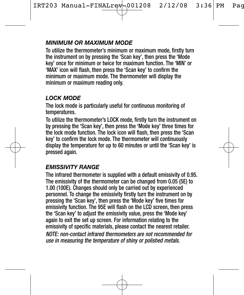 General Tools and Instruments IRT203 User Manual | Page 3 / 16