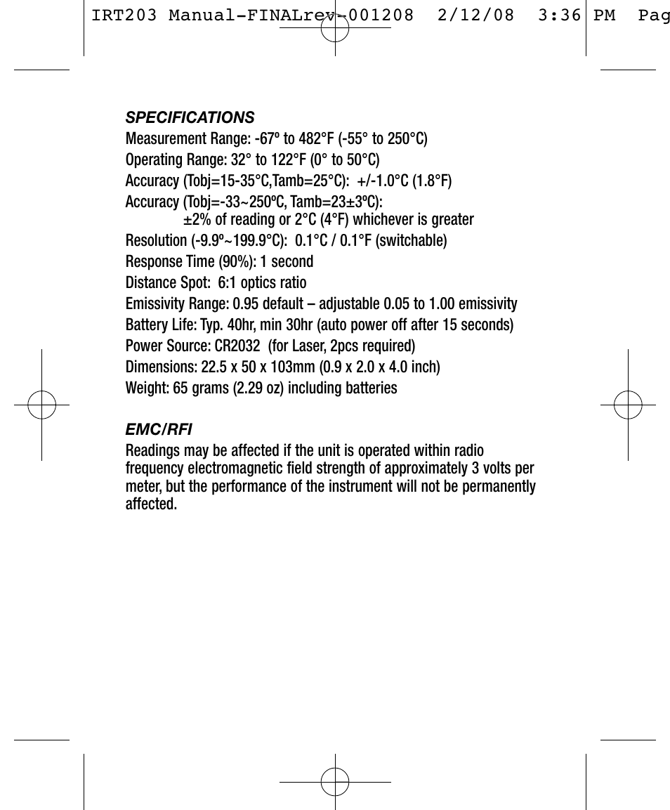 General Tools and Instruments IRT203 User Manual | Page 6 / 16