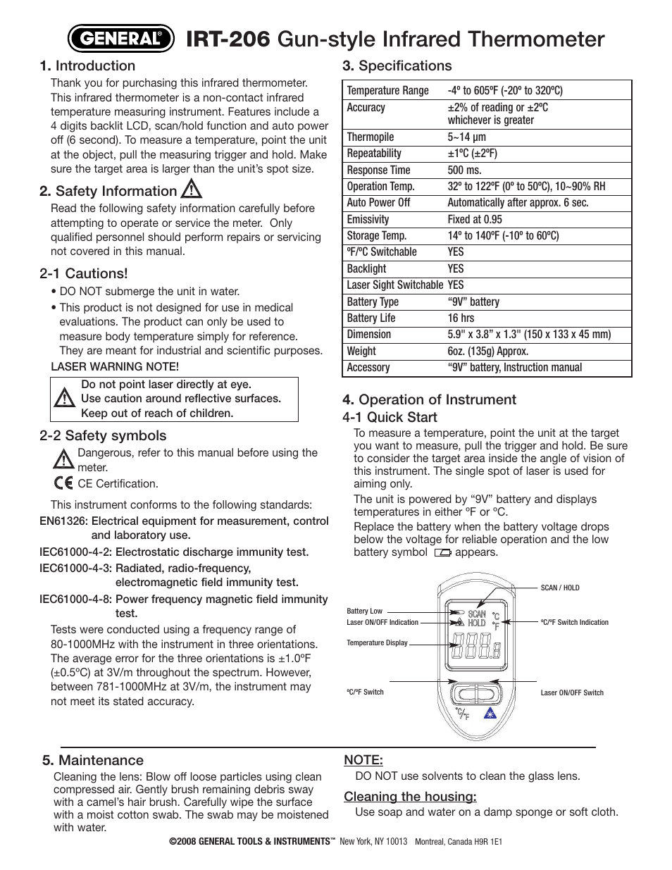 General Tools and Instruments IRT206 User Manual | 2 pages