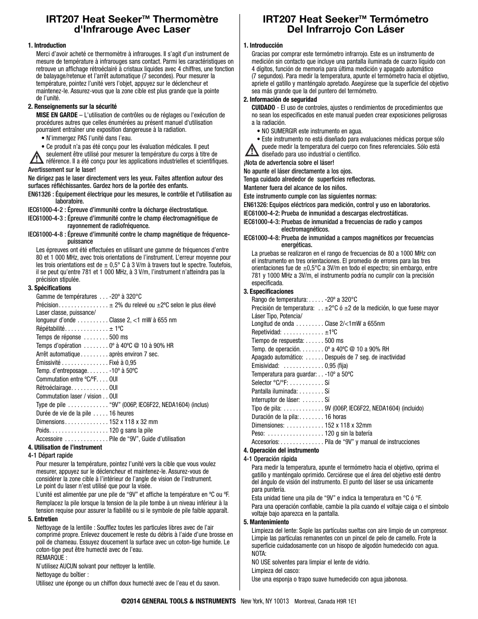 Irt207 heat seeker, Termómetro del infrarrojo con láser | General Tools and Instruments IRT207 User Manual | Page 2 / 2
