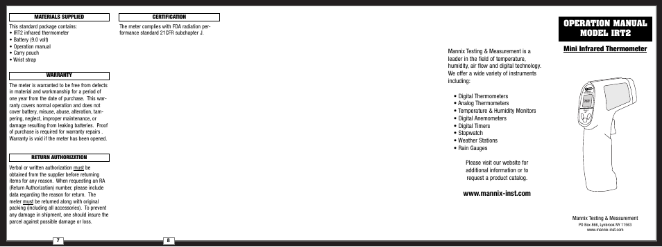 General Tools and Instruments IRT2 User Manual | Page 2 / 2
