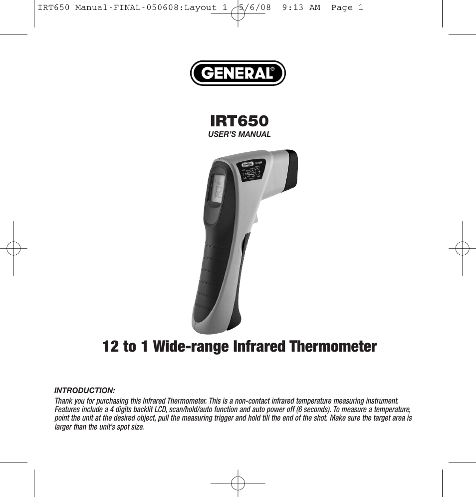 General Tools and Instruments IRT650 User Manual | 12 pages