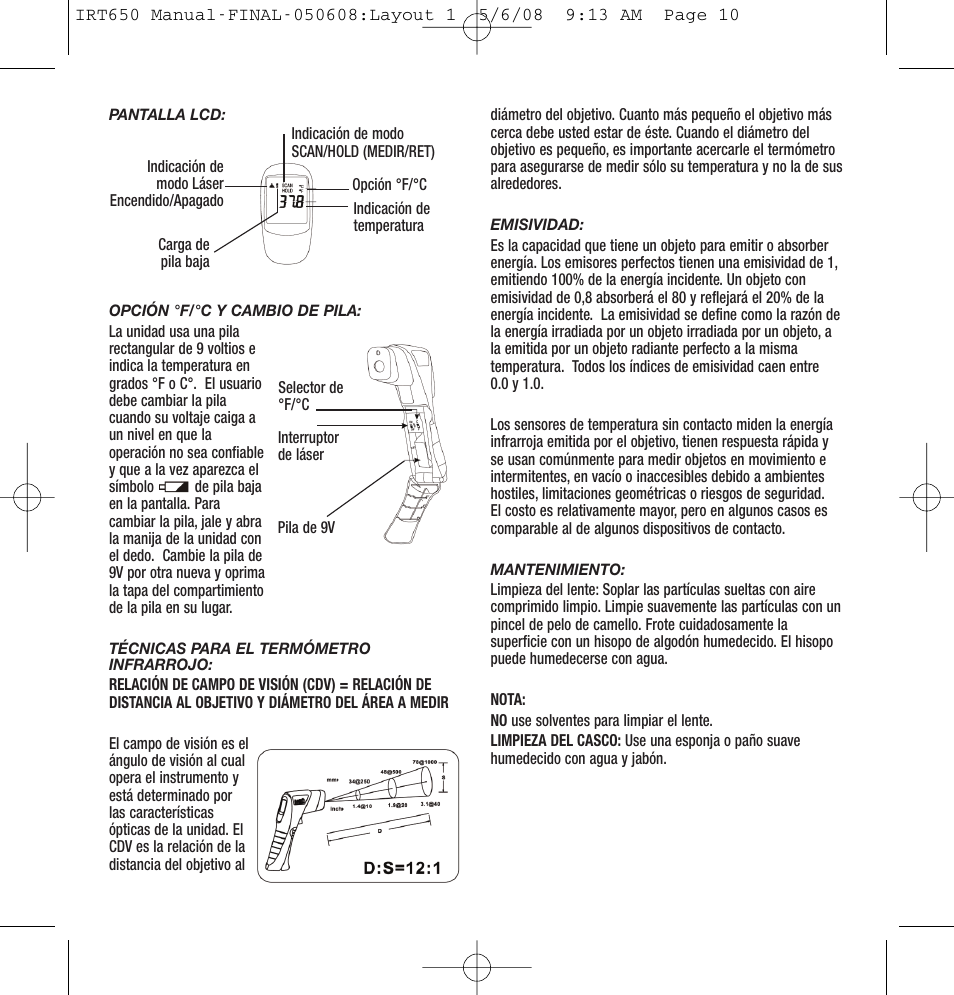 General Tools and Instruments IRT650 User Manual | Page 10 / 12