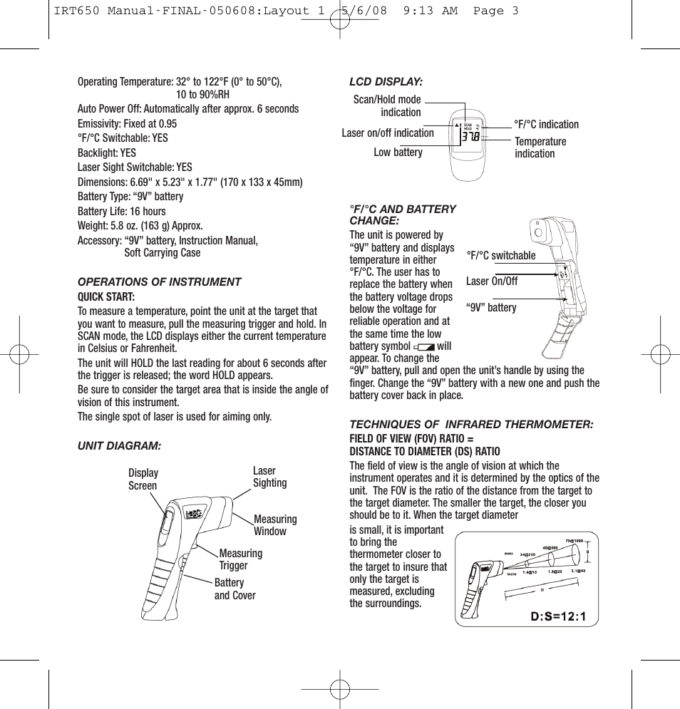 General Tools and Instruments IRT650 User Manual | Page 3 / 12