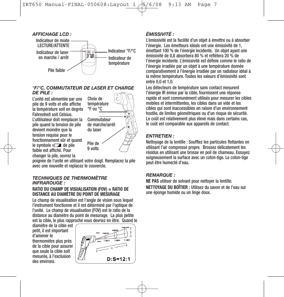 General Tools and Instruments IRT650 User Manual | Page 7 / 12