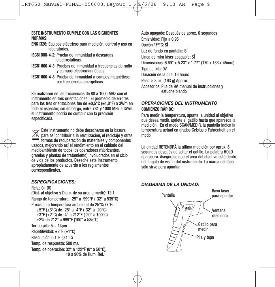 General Tools and Instruments IRT650 User Manual | Page 9 / 12