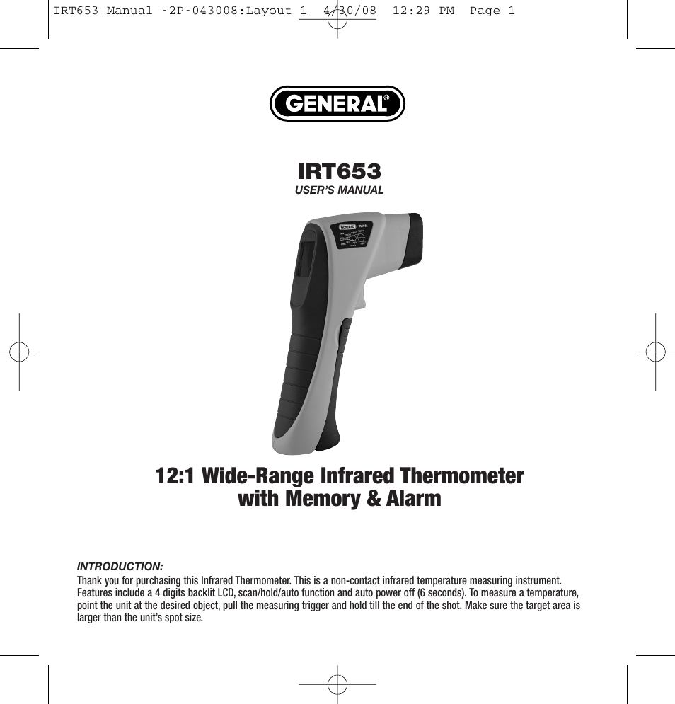 General Tools and Instruments IRT653 User Manual | 16 pages