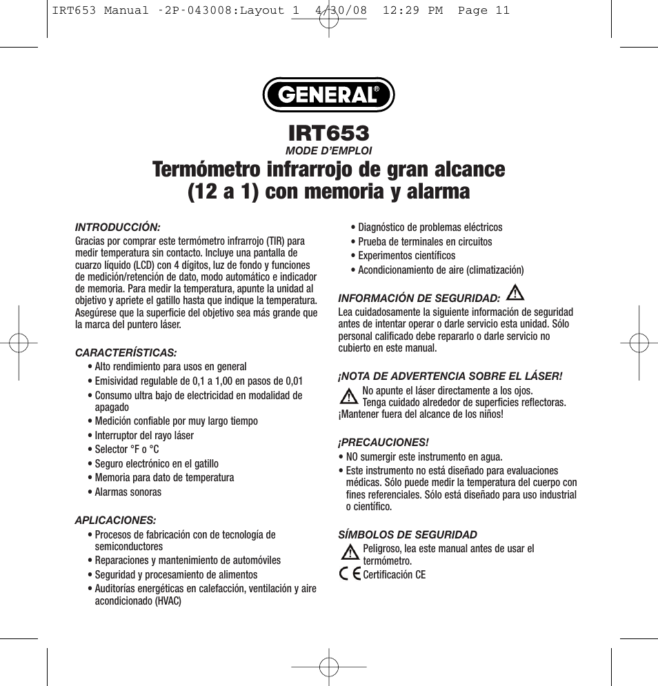 Irt653 | General Tools and Instruments IRT653 User Manual | Page 11 / 16