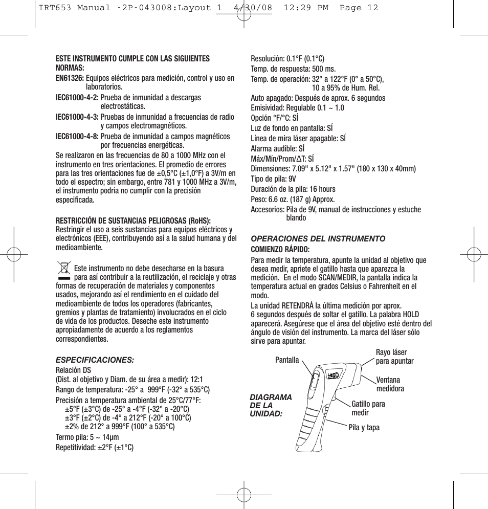 General Tools and Instruments IRT653 User Manual | Page 12 / 16
