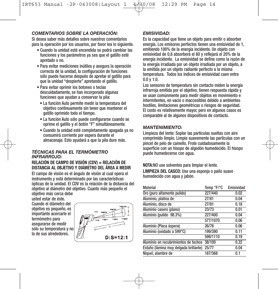 General Tools and Instruments IRT653 User Manual | Page 14 / 16