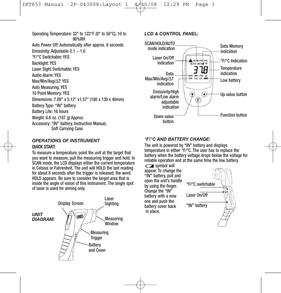 General Tools and Instruments IRT653 User Manual | Page 3 / 16