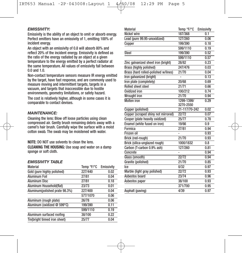 General Tools and Instruments IRT653 User Manual | Page 5 / 16