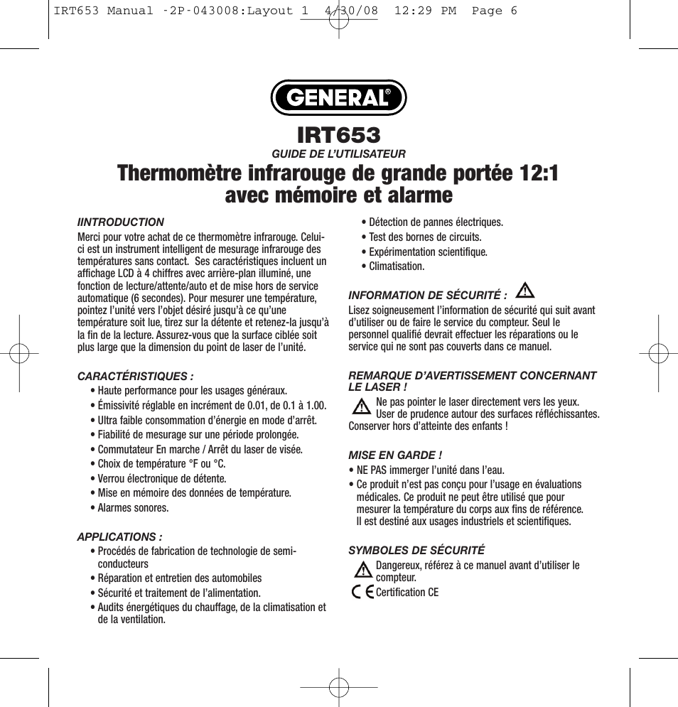 Irt653 | General Tools and Instruments IRT653 User Manual | Page 6 / 16